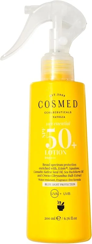 Cosmed Tüm Cilt Tipleri için Aile Boy Yüz ve Vücut Sprey Güneş Kremi - Lotion SPF50+ - 200 ml — Cilt bakımı