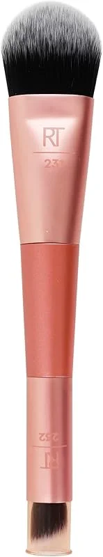 Real Techniques Cover & Conceal Çift Uçlu Makyaj Fırçası, Kusursuz Fondöten Kapsamı, Lekeleri ve Kusurları Pürüzsüzleştiren ve Kaplayan 2'si 1 Arada Fırça, Karıştırma ve Parlatma Fırçası, 1 Adet