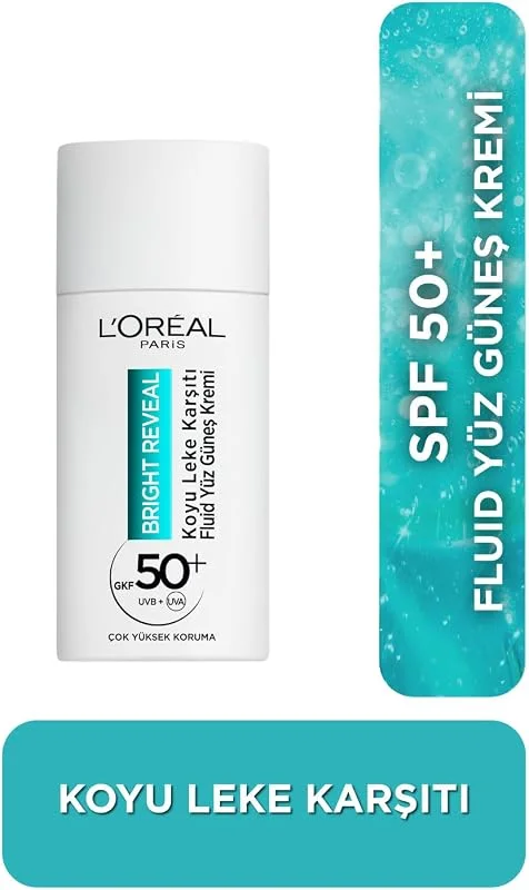 L'OREAL PARIS Bright Reveal SPF50, Koyu Leke Karşıtı Fluid Günlük Yüz Güneş Kremi 50ml — Cilt bakımı