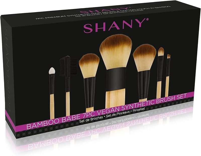 SHANY Bambu Makyaj Fırça Seti - Premium Sentetik Saç ve Pamuk Kılıfı ile Vegan Fırçalar - 7 adet