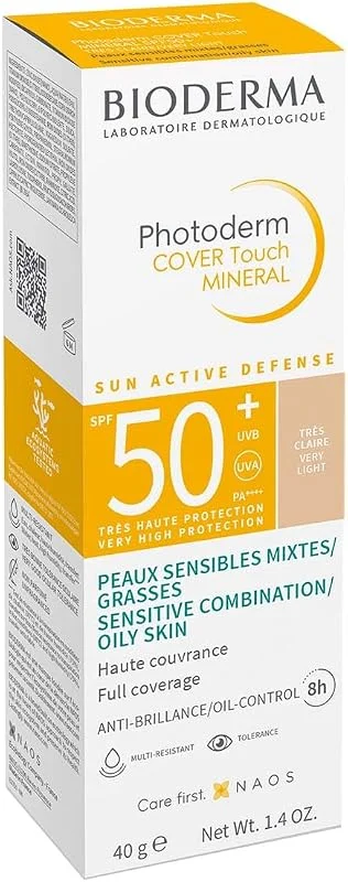 Bioderma Photoderm Cover Touch SPF50+ Very Light Karma Yağlı Ciltler Kapatıcı Etkili Renkli Güneş Kremi 40 ml — Cilt bakımı