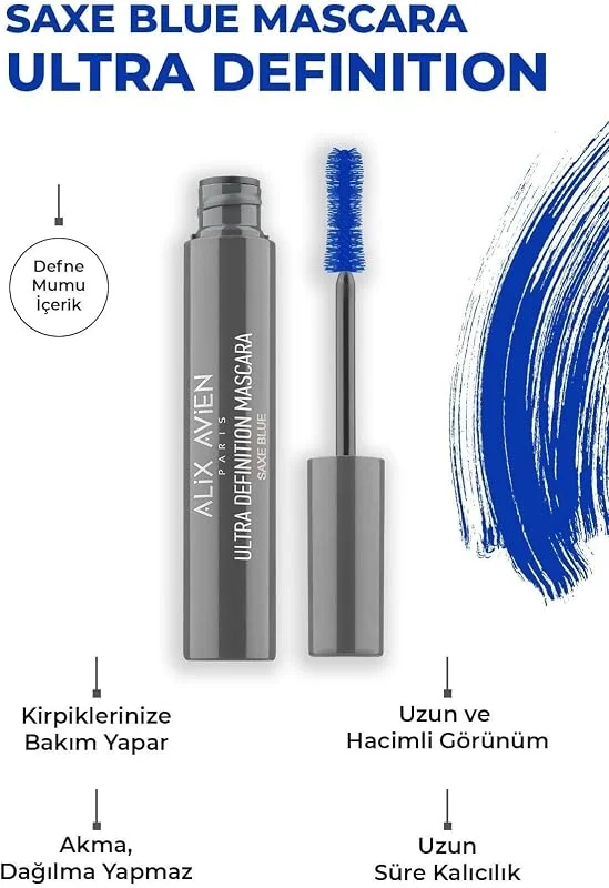 ALIX AVIEN Dolgun Kirpik, Kıvrım Ve Hacim Verici Kalıcı Etkili Mavi Maskara - Ultra Definiton Mascara Saxe Blue — Makyaj