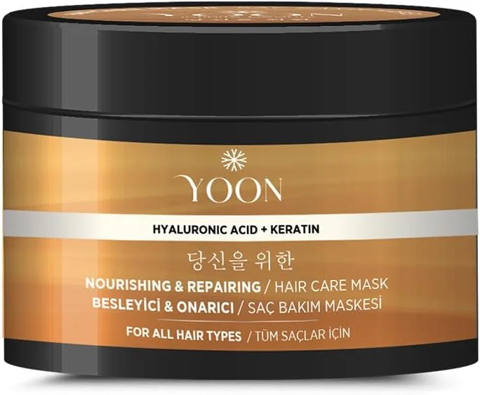 YOON Keratin & Hyalüronik Asit İçeren Saç Maskesi, Hasarlı Aşırı Yıpranmış Saçları 360° Yoğun Onarıcı ve Besleyici Saç Bakım Maskesi 250ml — Saç bakımı