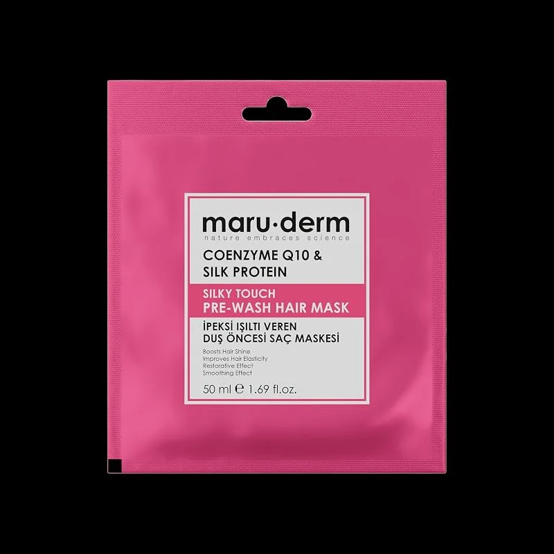 Maru.Derm Duş Öncesi Saç Maskesi, Coenzyme Q10 & Silk Protein, İpeksi Işıltı Veren, 50 ml — Saç bakımı