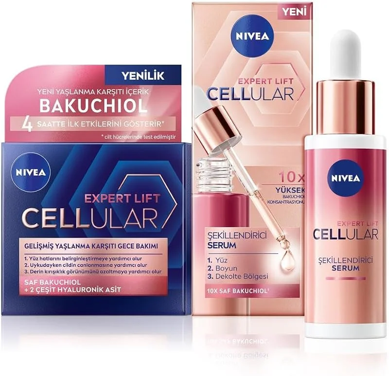 NIVEA Cellular Doğal Retinol Alternatifi Bakuchiol Cilt Serumu 30ml ve Nemlendirici Gece Bakım Kremi 50ml — Cilt bakımı