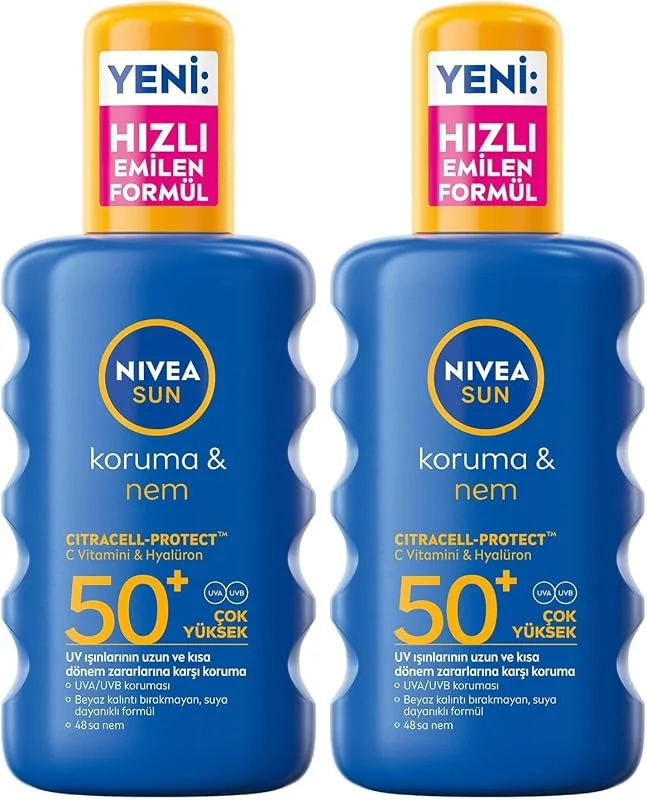 NIVEA SUN SPF50 Yüksek Güneş Koruyucu ve Nemlendirici Vücut Spreyi 200ml, UVA UVB Koruması, Suya Dayanıklı (2 paketi) — Cilt bakımı