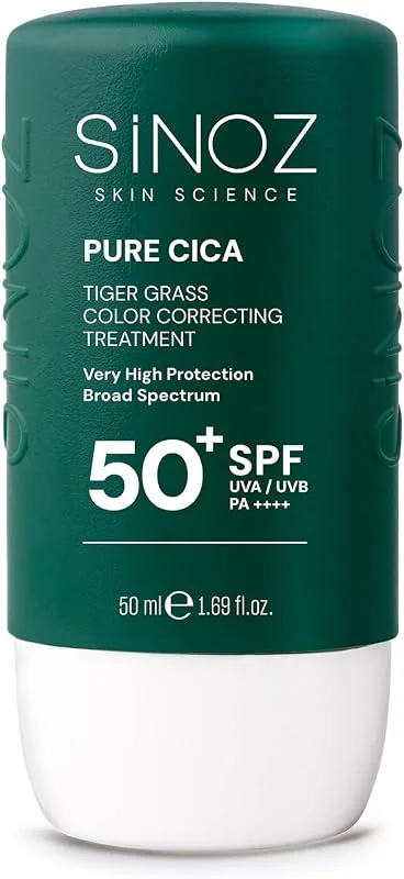 Sinoz Pure Cica Tiger Grass Anında Ton Eşitleyici Onarıcı Nemlendirici SPF50+ Sıvı Yüz Güneş Kremi PA++++ (Koyu Tenler İçin) — Cilt bakımı