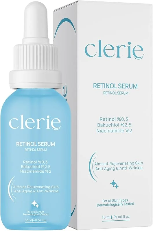 Retinol & Bakuchiol Serum – Yaşlanma ve Leke Karşıtı Gece Bakımı –%0.3 Retinol, %2.5 Bakuchiol, Argireline, C Vitamini ve Seramid İçeren Onarıcı Kompleks — Cilt bakımı