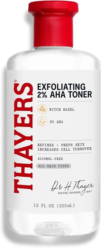 Thayers Glikolik Asit, Laktik Asit ve Cadı Hazel İçeren% 2 AHA Eksfoliye Edici Toner, Tüm Cilt Tipleri için Pürüzsüzleştirici ve Gözenek Arındırıcı Cilt Bakımı, 12 Fl Oz