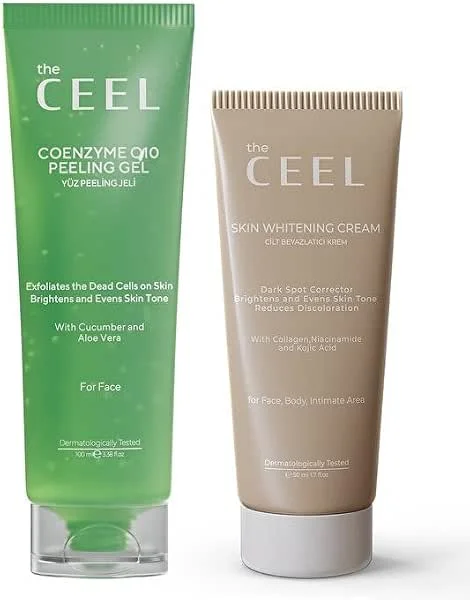 The Ceel Aydınlatıcı ve Leke Karşıtı Cilt Bakım Seti: Arındırıcı Yüz Peeling Jel (100 ml) & Ton Eşitleyici Bakım Kremi (50 ml) - Alpha Arbutin, Glutatyon ve Kolajen İçerikli Yüz ve Vücut İkili Rutini — Cilt bakımı