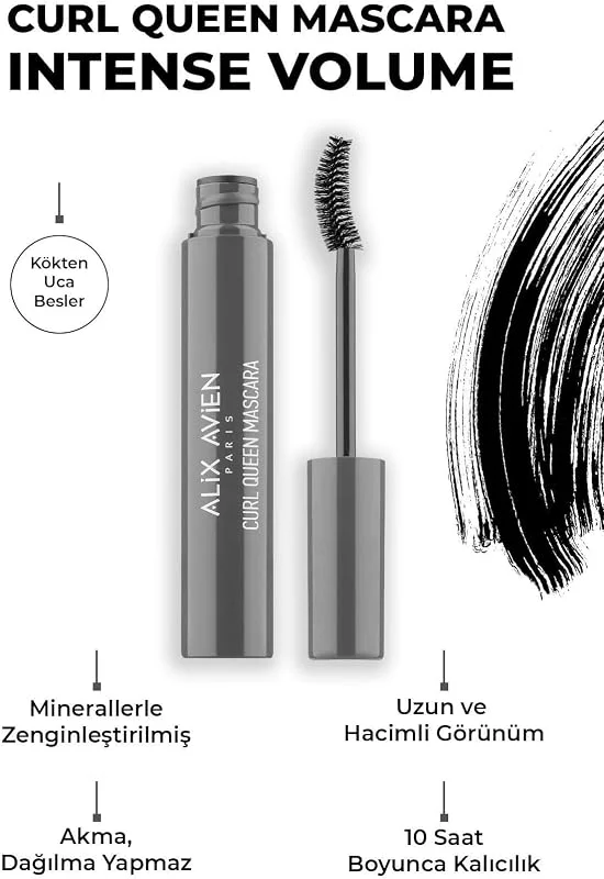 ALIX AVIEN Uzunluk Verici Ve Besleyici Siyah Maskara Curl Queen Mascara — Makyaj