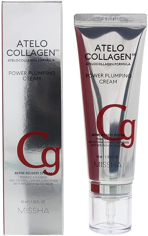 MISSHA ATELO COLLAGEN 500 POWER PLUMPING CREAM - 4 çeşit kolaj ile yüz için Kore Kollajen kremi - Gündüz ve Gece Nemlendirici — Cilt bakımı
