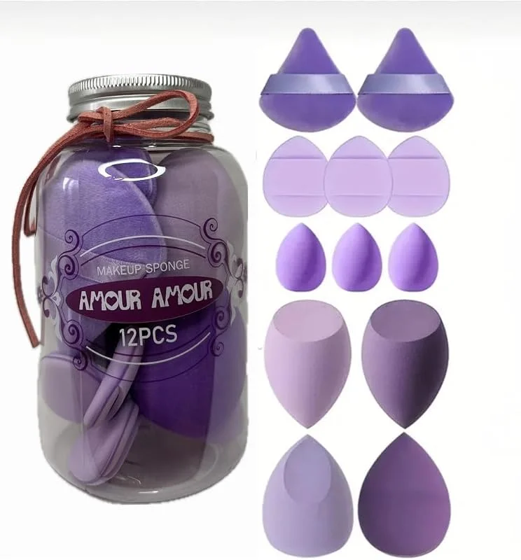 Aksu Amour 12 Parça Kavanoz Kutulu Makyaj Sünger Seti (MOR)