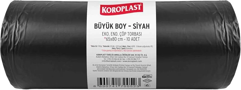 Koroplast Ekonomik Endüstriyel Büyük Siyah Çöp Torbası 10’lu 65×80 cm, Kalın & Dayanıklı, Çift Katlı, Geri Dönüştürülebilir Atık Torbası, Restoran, Fabrika, İnşaat, Ofis ve Depo İçin Güçlü Çöp Poşeti — Cilt bakımı
