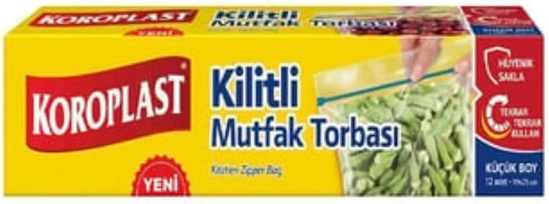 Koroplast Küçük Boy Kilitli Mutfak Torbası 12'li Set, Sızdırmaz ve Hava Geçirmez Gıda Saklama Poşeti 19x25 cm, BPA İçermez, Sebze, Meyve, Et, Yemek Saklama Torbası, Yıkanabilir Kilitli Mutfak Poşeti — Makyaj