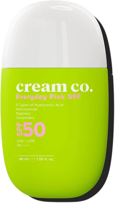 Cream Co. SPF50 Pink Güneş Koruyucu Krem, Ton Eşitleyici Leke Karşıtı, Aydınlatıcı, 40 ML, Güneş Serumu — Cilt bakımı