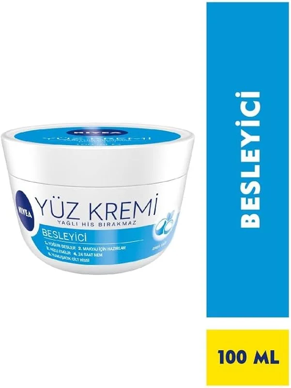 NIVEA Besleyici Yüz Kremi, 100ml, Makyaj Bazı, 24 Saat Nemlendirici, Hızlı Emilen Yüz Bakım Kremi — Cilt bakımı