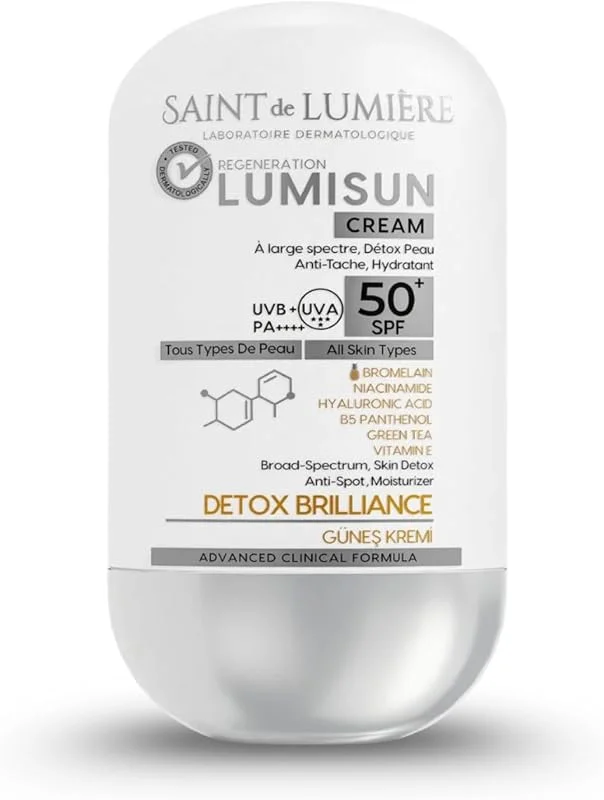 LUMISUN Detox Brilliance SPF 50+, 50 ml Güneş Kremi - Bromelain, Niacinamide, E vitamin, Hyaluronik — Cilt bakımı