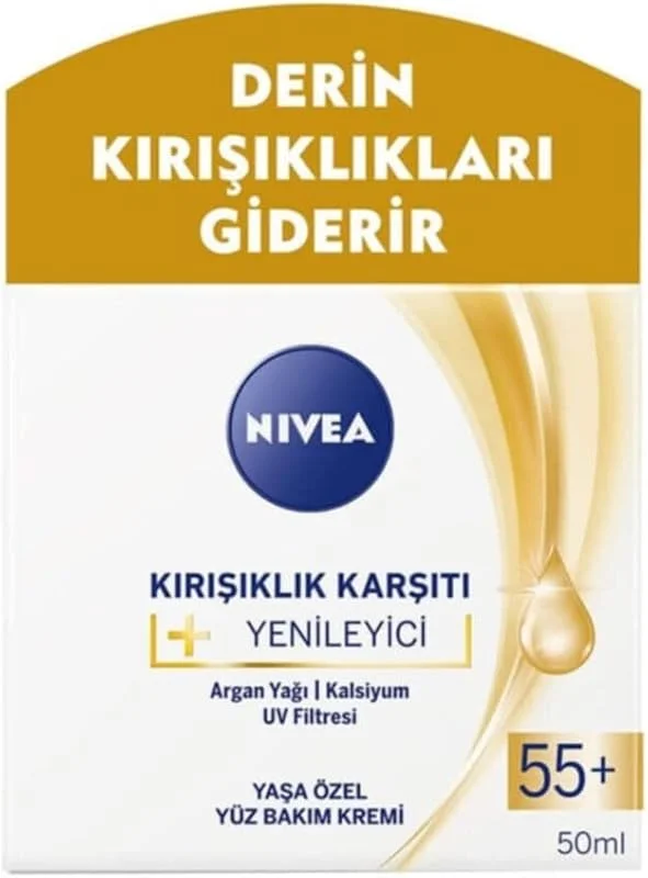 NIVEA Kırışıklık Karşıtı + Yenileyici Yüz Bakım Kremi Yaş 55+ (50 ml) — Cilt bakımı