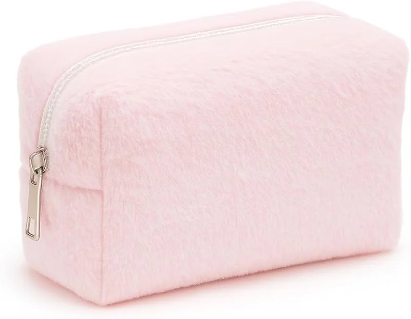 Peluş Yumuşacık Makyaj Çantası - Kozmetik Organizeri (Pembe)