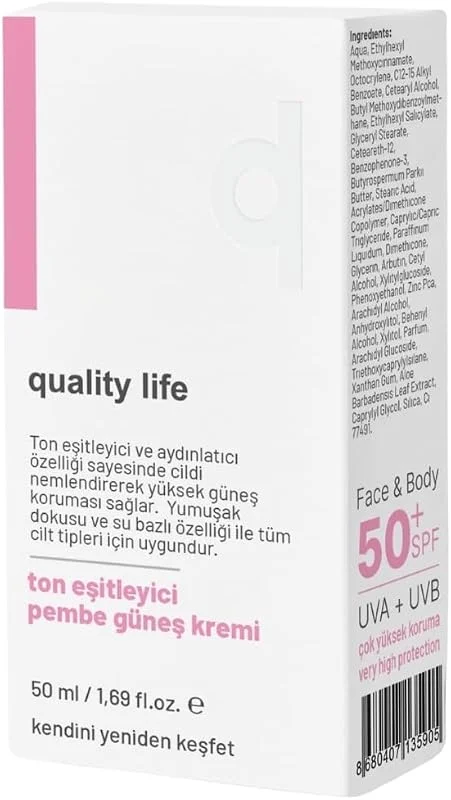 Quality Life Renkli Güneş Kremi - Pink - Tone Up - Ton Eşitleyici Pembe Yüz Güneş Kremi — Cilt bakımı
