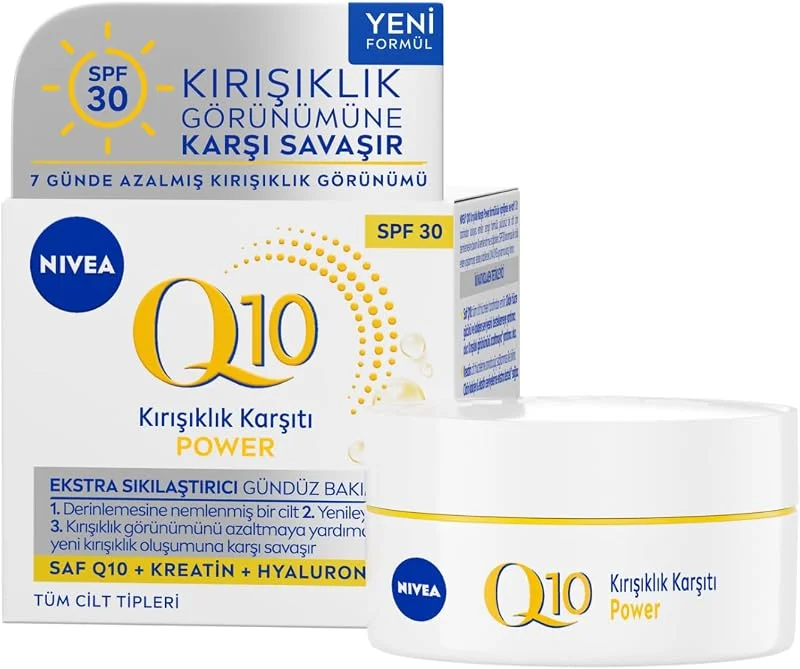 NIVEA Q10 Power Kırışıklık Karşıtı Gündüz Yüz Kremi SPF30 50 ml, Yaşlanma Karşıtı, Sıkılaştırıcı, Nemlendirici, Kreatin, Hyaluronik Asit — Cilt bakımı