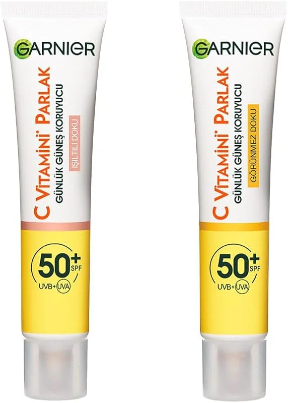 Garnier C Vitamini Parlak Günlük Uv Korumalı Güneş Yüz Kremi Spf50 Işıltılı Doku 40ml & C Vitamini Günlük Uv Korumalı Güneş Yüz Kremi Spf50 Görünmez Doku 40ml Cilt Bakım Seti — Cilt bakımı