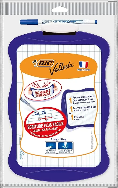 BIC Velleda Mini Beyaz Tahta, Kalem 1721, Silgi, 20 x 30 cm. Yazı Tahtası, Mavi Kalem ve Silgi ile Birlikte — Makyaj