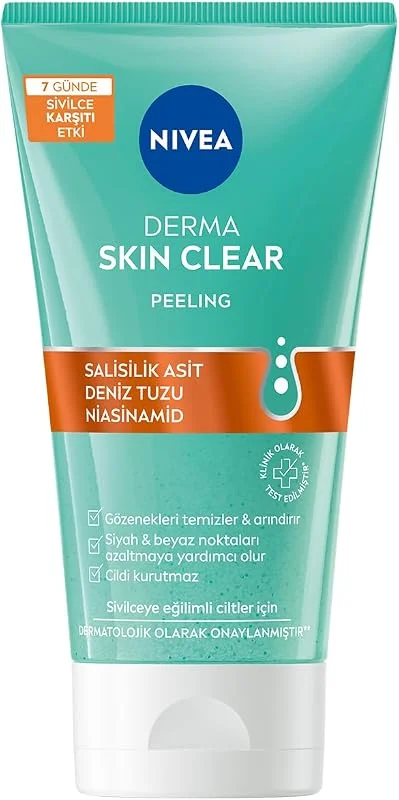 NIVEA Derma Skin Clear Sivilce Karşıtı Yüz Temizleyici Peeling 150ml, Gözenek Arındırıcı, Siyah Nokta Azaltır, Salisilik Asit, Deniz Tuzu, Niasinamid — Cilt bakımı