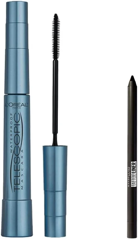 L'Oréal Paris Telescopic Suya Dayanıklı Maskara - Siyah & Maybelline Tattoo Mini Jel Göz Kalemi Hediyeli — Makyaj