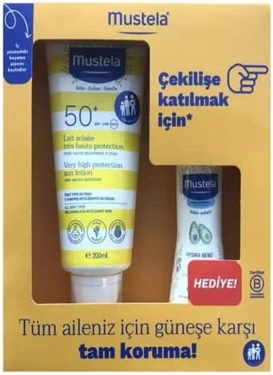 Mustela Çok Yüksek Koruma Güneş Kremi SPF50 200ml - Hediye Hydra Bebe Gentle-Cleansing 100ml — Cilt bakımı