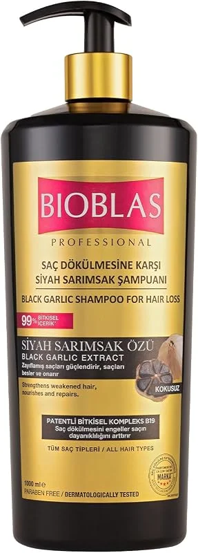 Bioblas Siyah Sarımsak Şampuan – Saç Dökülmesine Karşı, Güçlendirici & Onarıcı Etki, Organik Zeytinyağlı, 1000 ml — Saç bakımı
