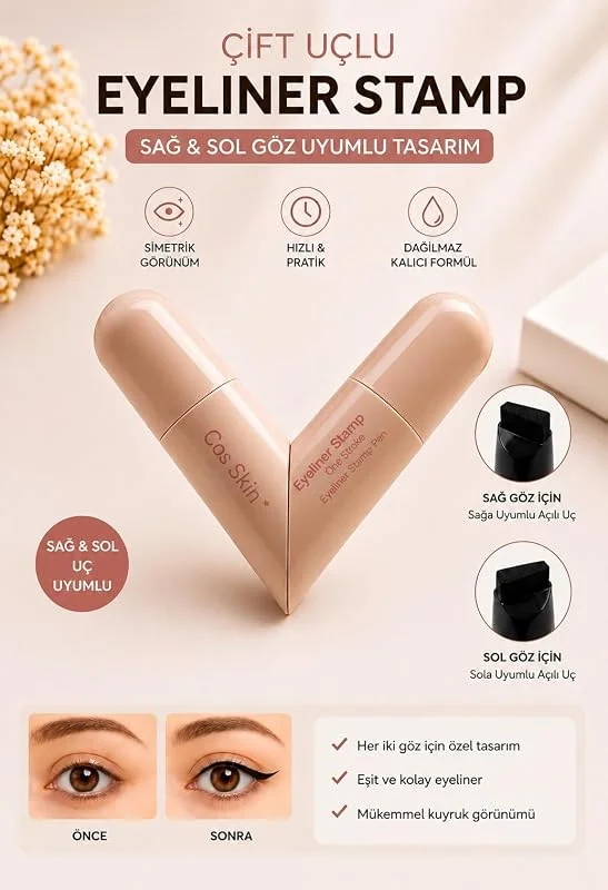 Suya Dayanıklı Çift Taraflı Eyeliner Damga Kalem Sağ Ve Sol Göz Uyumlu-SİYAH — Makyaj