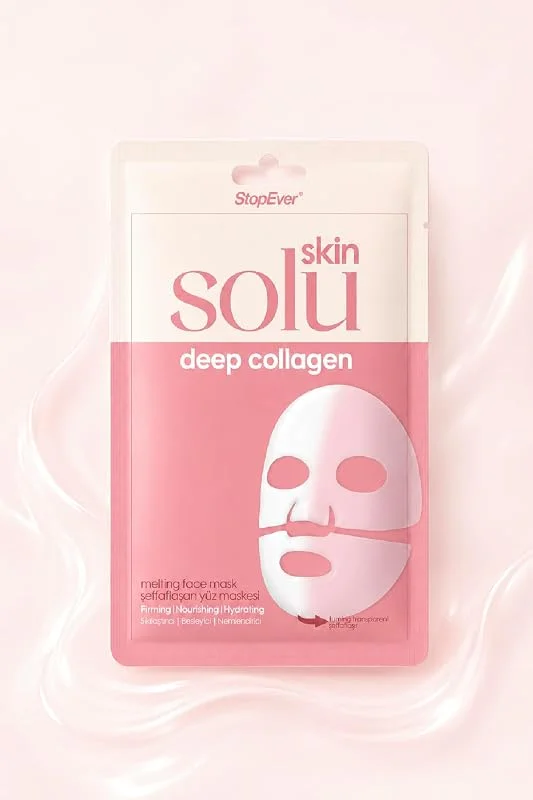 StopEver Skin Solu Deep Kolajen Eriyen Yüz Maskesi - Nemlendirici Cilt Bakım Maskesi - Kolajen, Hyalüronik Asit ve Bitki Özleri İçerir - Nem Dengesi ve Pürüzsüz Görünüm için — Cilt bakımı