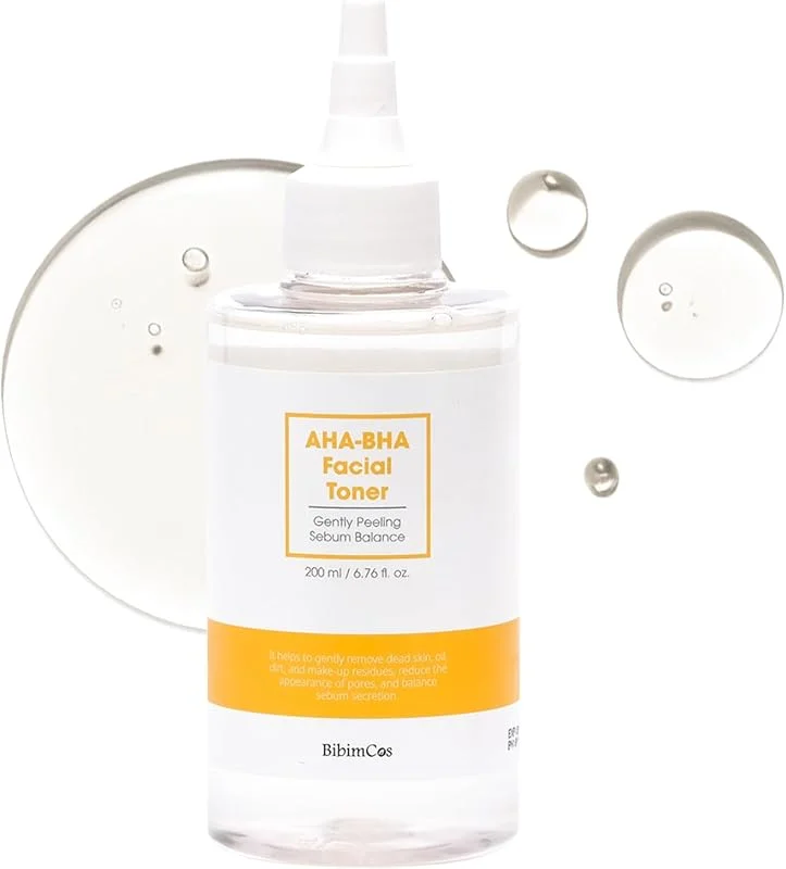 BibimCos Yüz Toniği AHA-BHA Peeling ve Arındırıcı Tonik, Pürüzsüz, Işıltılı Ciltler İçin Nazik Cilt Bakımı, Sebum Dengesini Korur, 200 ml