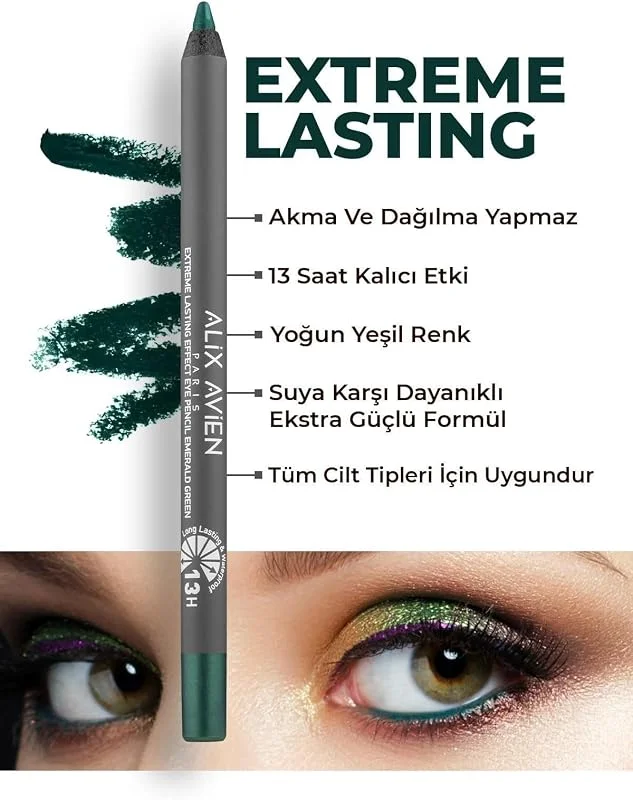 ALIX AVIEN Uzun Süre Kalıcı Suya Dayanıklı Akma, Dağılma Yapmayan Yeşil Göz Kalemi - Extreme Emerald Green — Makyaj