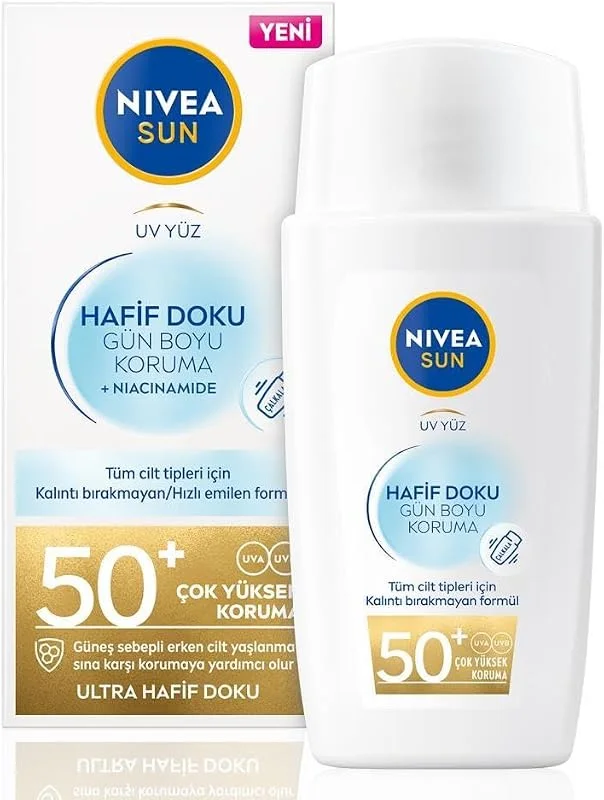 NIVEA SUN SPF50+ Hafif Dokulu Güneş Koruyucu Yüz Kremi 40ml, Yüksek Güneş Koruyucu, Erken Yaşlanma Karşıtı, Tüm Cilt Tipleri — Cilt bakımı