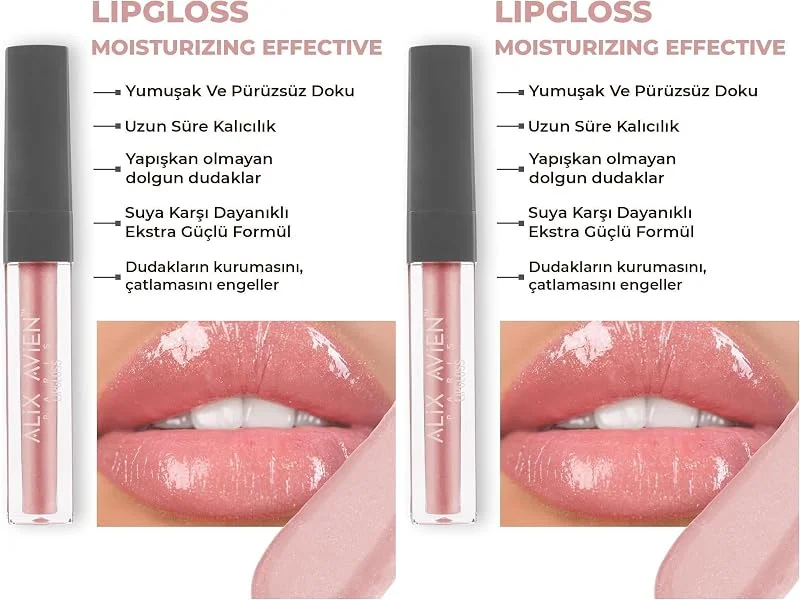 ALIX AVIEN Nemlendirici Etkili Yapışkanlık Hissi Bırakmayan Dudak Parlatıcısı - Lipgloss 08 Babe Nude (2 paketi) — Makyaj