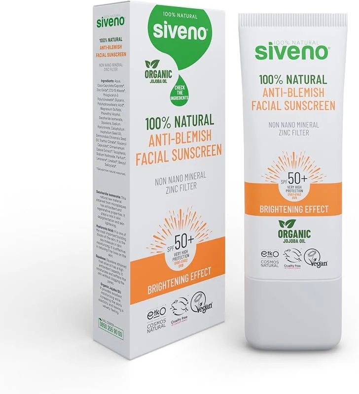 Siveno%100 Doğal Yüz Güneş Kremi Leke Karşıtı Aydınlatıcı Mineral Filtre UVA UVB SPF 50+ 30 ml — Cilt bakımı