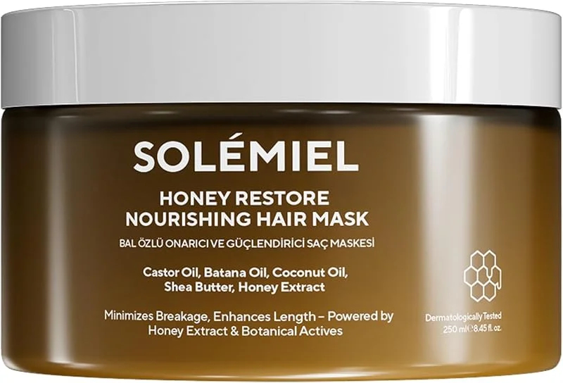 Solémiel Batana ve Castor Yağı İçeren Bal Özlü Saç Bakım Maskesi 250 ML - Kolajen, Propolis ve E Vitamini Destekli Onarıcı, Besleyici, Dökülme Karşıtı Yoğun Bakım — Saç bakımı