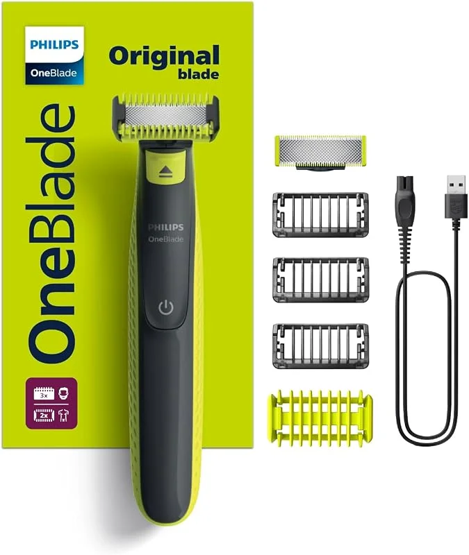 Philips OneBlade Yüz ve Vücut için Hibrit Tıraş Makinesi, Sakal Şekillendirici, Islak, Kuru Kullanım, 3 Kirli Sakal Tarağı, 1 Yedek Bıçak, Vücut Tarağı, Cilt Koruması, Çift Taraflı Bıçak, QP2824, 10 — Makyaj