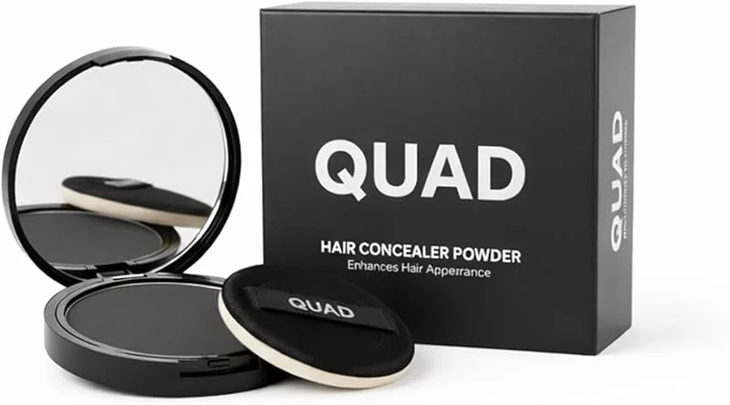 QUAD Unisex Saç ve Sakal Kapatıcı Dolgunlaştırıcı Pudra, Siyah, 12gr, Doğal Görünüm, Anında Hacim — Makyaj