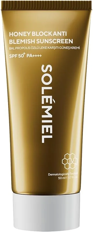 Solémiel Leke Karşıtı SPF 50+ PA++++ Yüz Güneş Kremi 50 ML - Bal, Propolis, Arbutin ve C Vitamini İçeren Aydınlatıcı, Nemlendirici ve Ton Eşitleyici Yüksek Korumalı Güneş Kremi — Cilt bakımı
