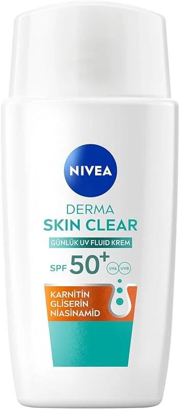NIVEA SPF50 Derma Skin Clear Sivilce Karşıtı Gündüz Yüz Kremi 40 ml, Matlaştırıcı, Makyaj Bazı, Karnitin, Gliserin, Niasinamid, Hafif Formül — Cilt bakımı
