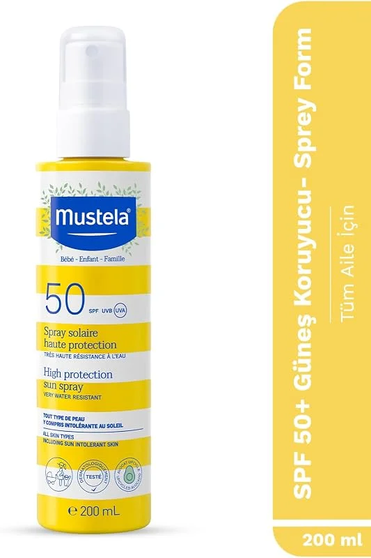 Mustela SPF 50+ Yüksek Koruma Yüz Vücut Güneş Sprey Suya Dayanıklı Tüm Ciltler ve Aile İçin 200 Ml — Cilt bakımı