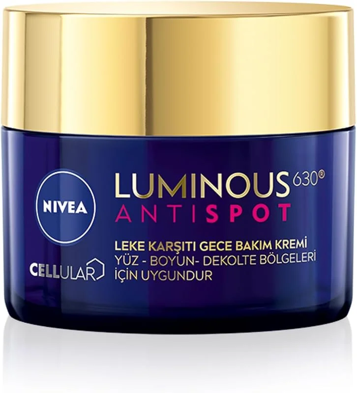 NIVEA Luminous630 Leke Karşıtı Gece Yüz Bakım Kremi 50ml, Nemlendirici, Hyaluronik Asit, Thiamidol, Tüm Cilt ve Leke Tipleri — Cilt bakımı