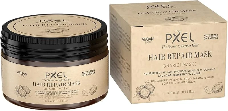 PXEL Onarıcı Saç Maskesi 300 ML – Hindistan Cevizi Yağı - Yıpranmış, Kuru ve Mat Saçlar İçin Derin Onarıcı ve Besleyici Maske - Parlaklık, Yumuşaklık ve Güç Sağlar - Vegan Formül — Saç bakımı