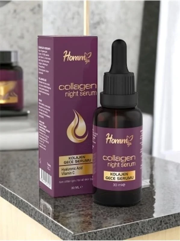 Kolajen Gece Serumu, Hyaluronik Asit ve Vitamin C İçeren, 30 ml — Cilt bakımı
