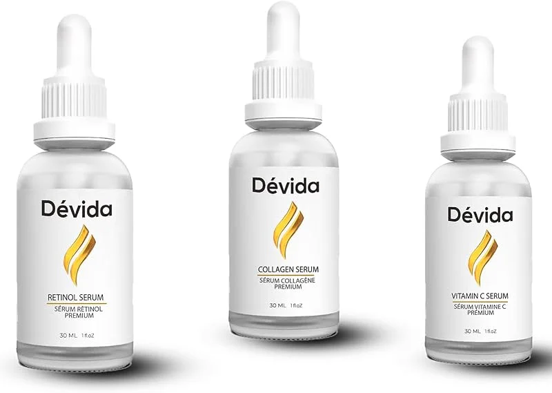 Retinol + Kolajen + C Vitamini Serum 3 lü Set Kırışıklık Alın Çizgisi Göz Çevresi — Cilt bakımı