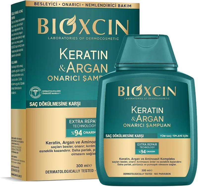 Bioxcin Keratin & Argan Onarıcı Şampuan 300 ml – Yıpranmış Saçlar İçin Nemlendirici ve Onarıcı Bakım — Saç bakımı